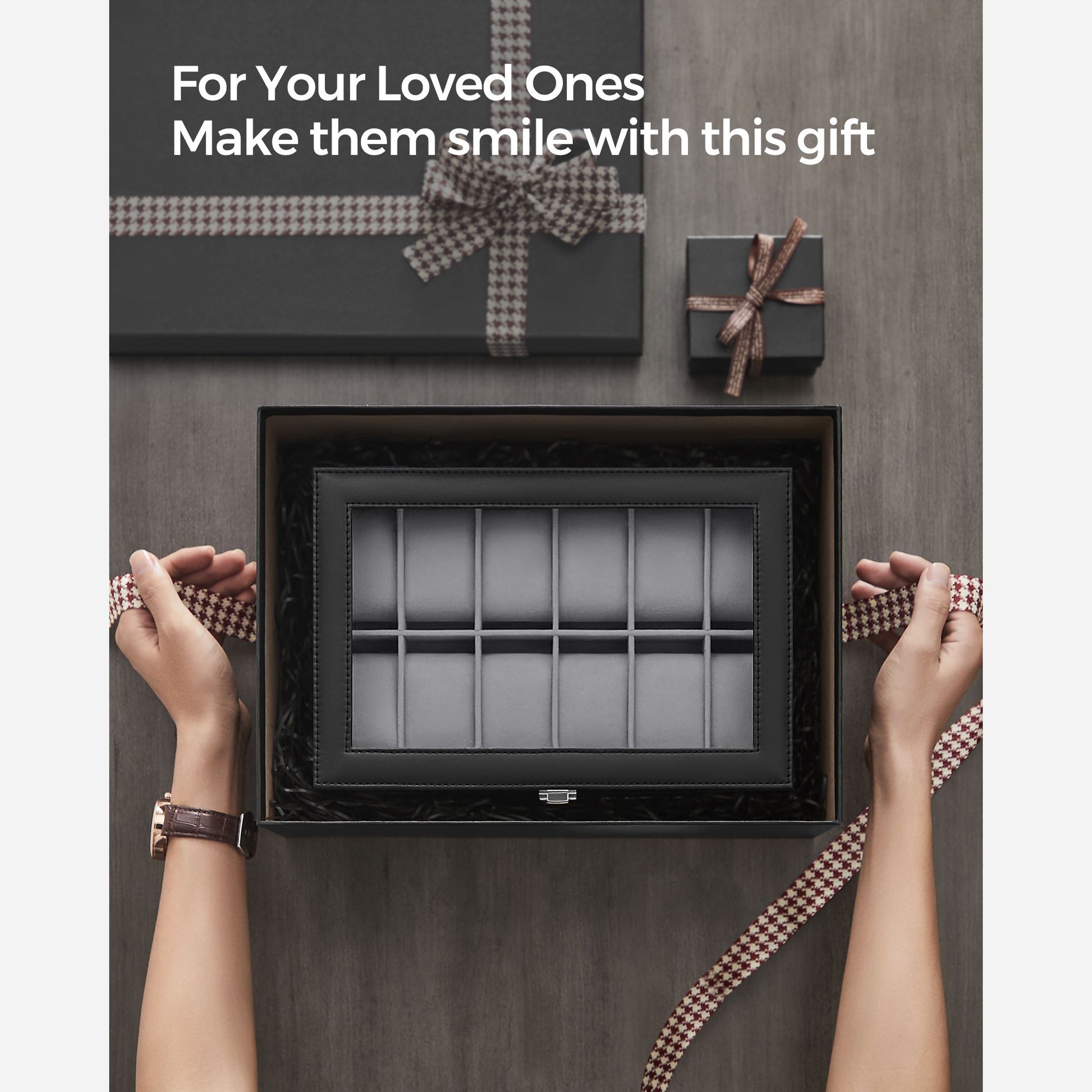 12-Slot Watch Box with Glass Lid - HWLEXTRA 