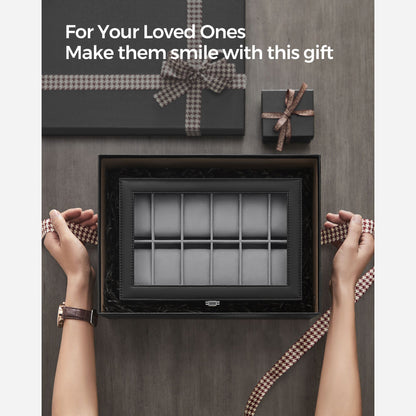 12-Slot Watch Box with Glass Lid - HWLEXTRA 