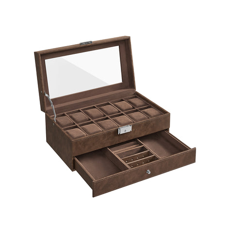 12-Slot Watch Box with Glass Lid