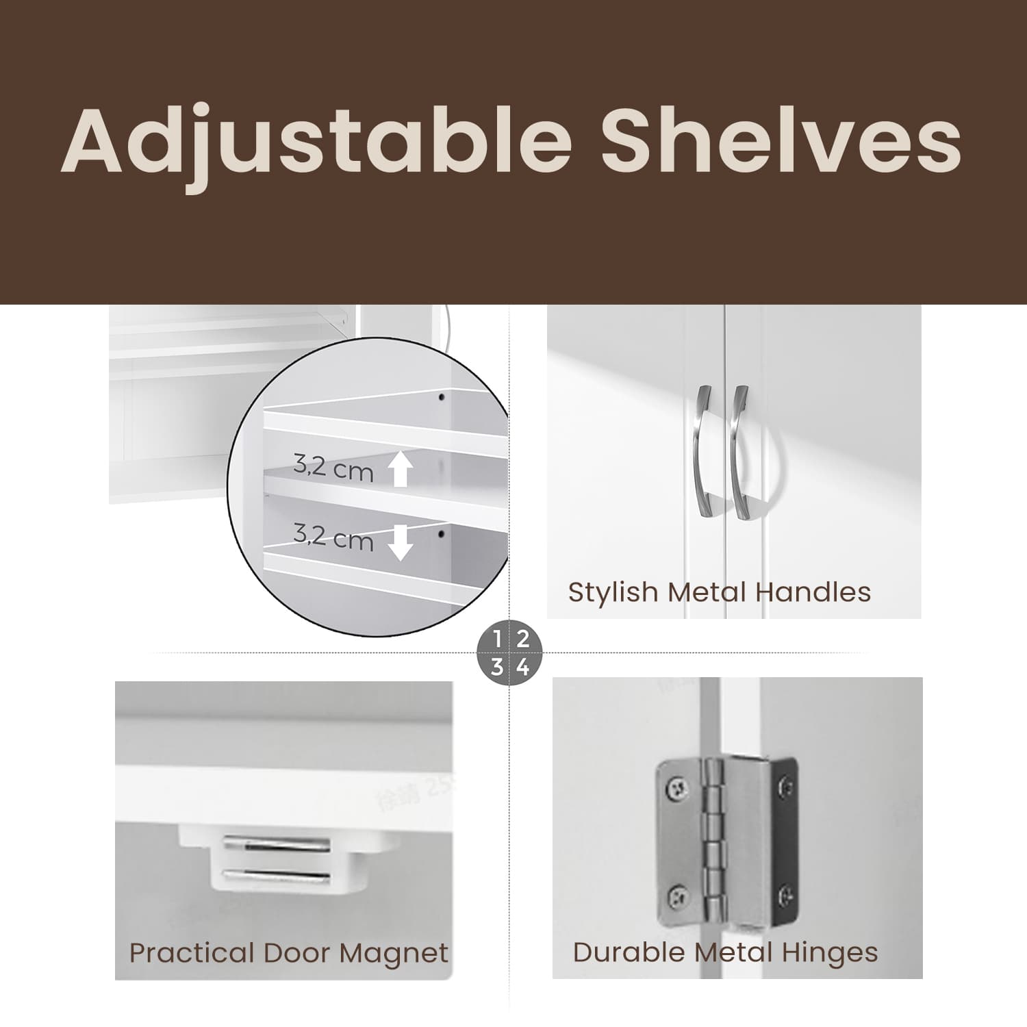 Bathroom Wall Cabinet, Wall-Mounted Bathroom Storage Cabinet, 18 x 60 x 60 cm - image 4
