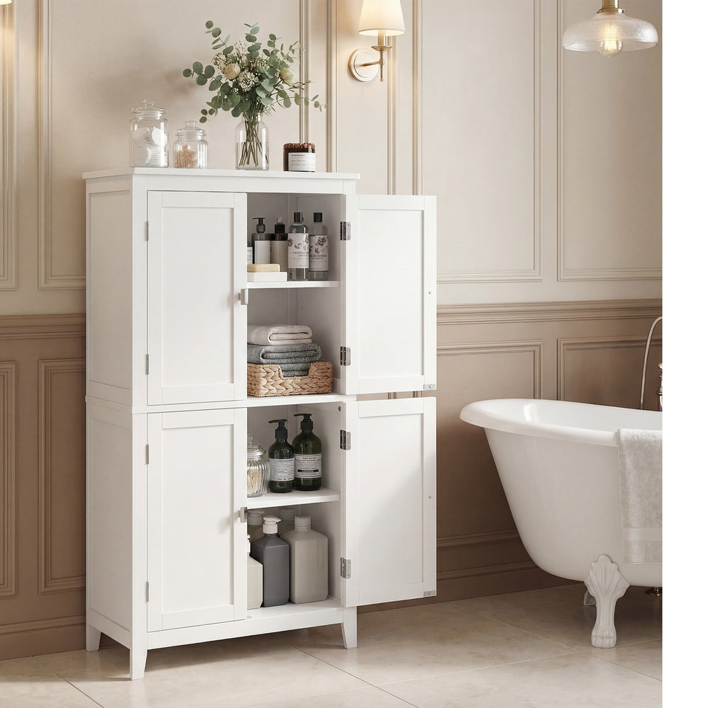 Freestanding Bathroom Storage Cabinet, Bathroom Organiser with Doors, Adjustable Shelves, White - image 1