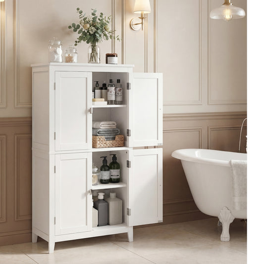 Freestanding Bathroom Storage Cabinet, Bathroom Organiser with Doors, Adjustable Shelves, White - image 1
