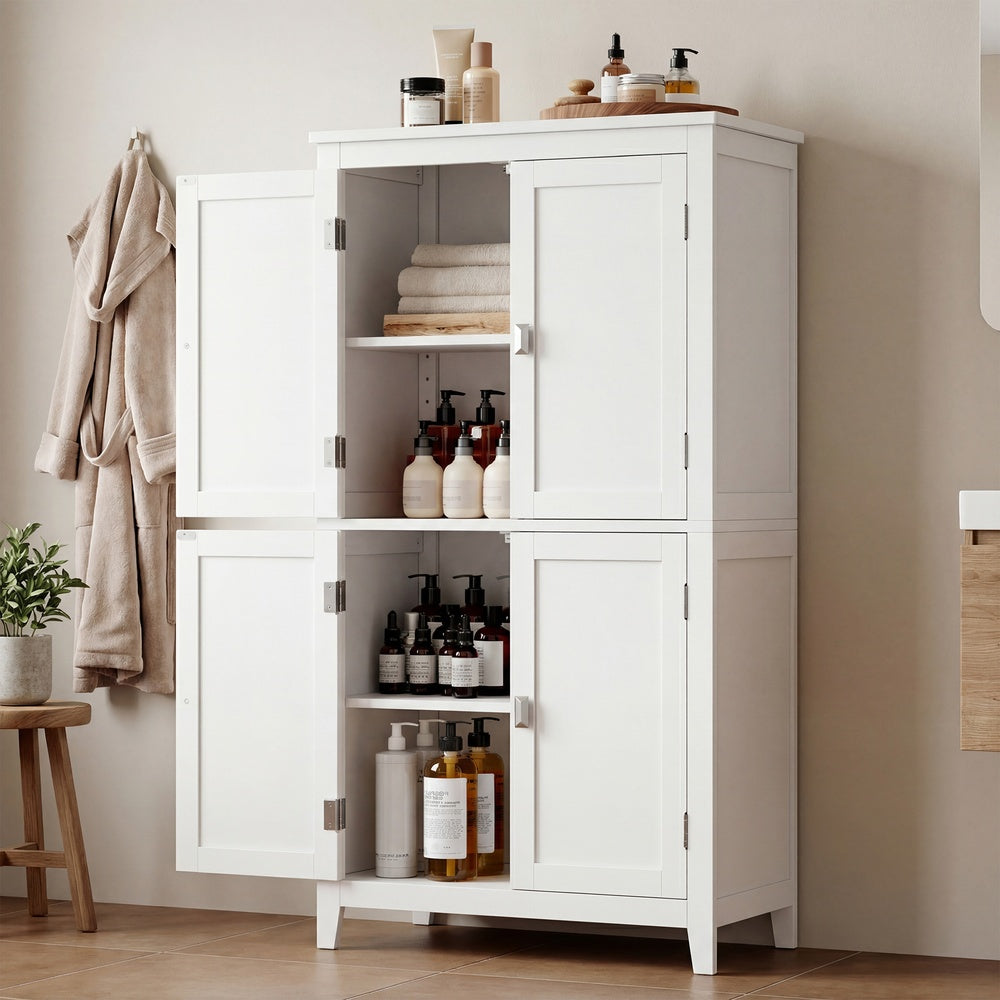 Freestanding Bathroom Storage Cabinet, Bathroom Organiser with Doors, Adjustable Shelves, White - image 6