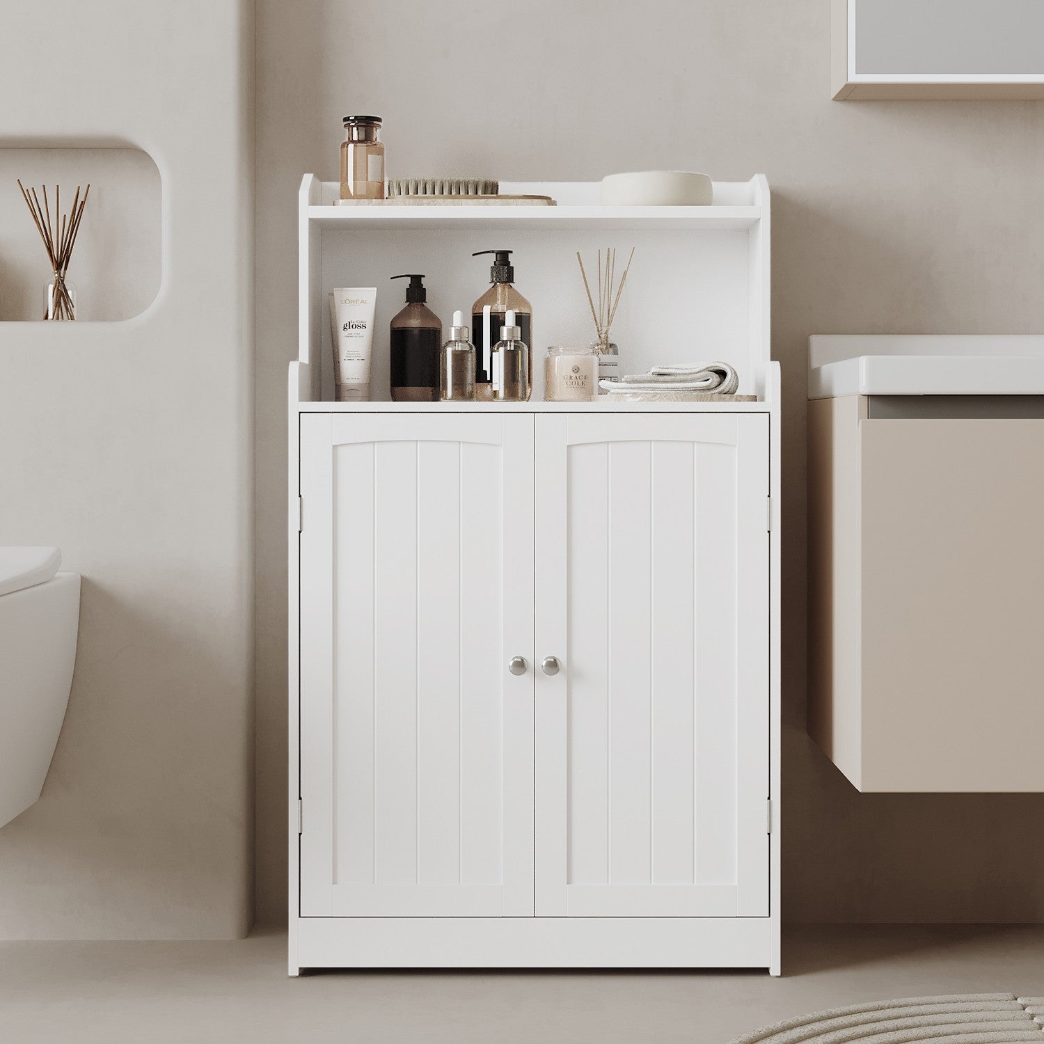 100 cm Tall Bathroom Floor Cabinet, Bathroom Storage Cabinet with 2 Doors, 2 Adjustable Shelves - image 2