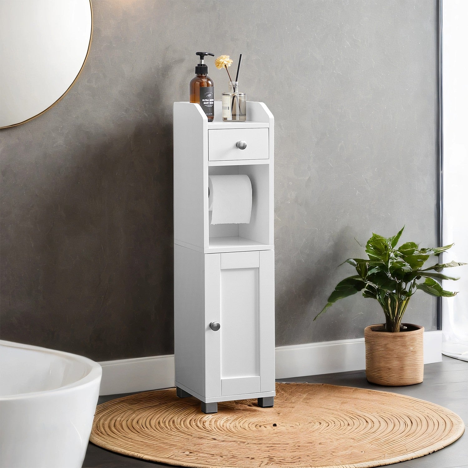 Toilet Paper Holder with Storage Cabinet, Small Bathroom Storage Unit - image 1