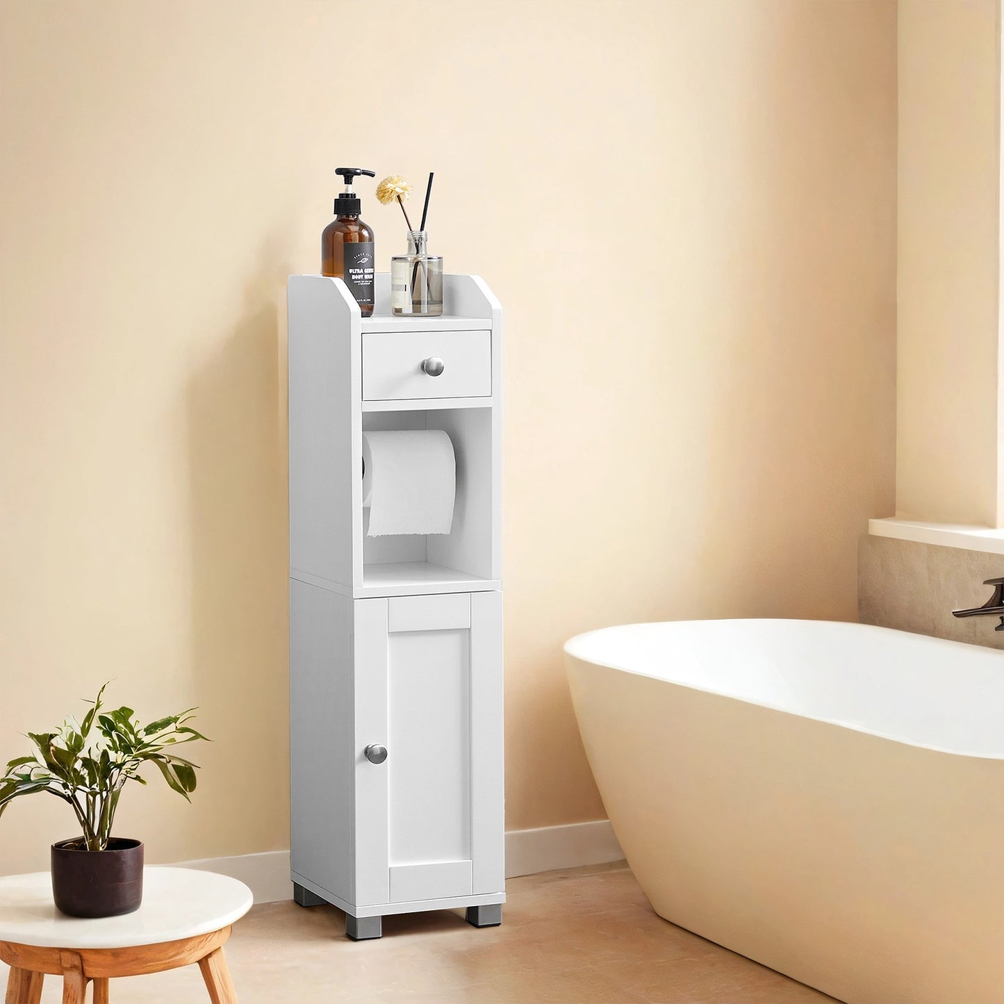 Toilet Paper Holder with Storage Cabinet, Small Bathroom Storage Unit - image 2