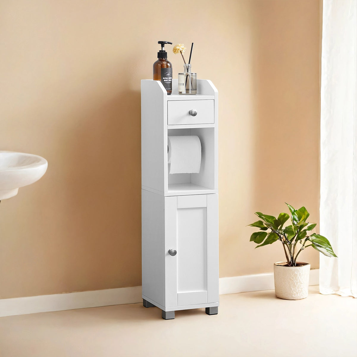 Toilet Paper Holder with Storage Cabinet, Small Bathroom Storage Unit - image 3