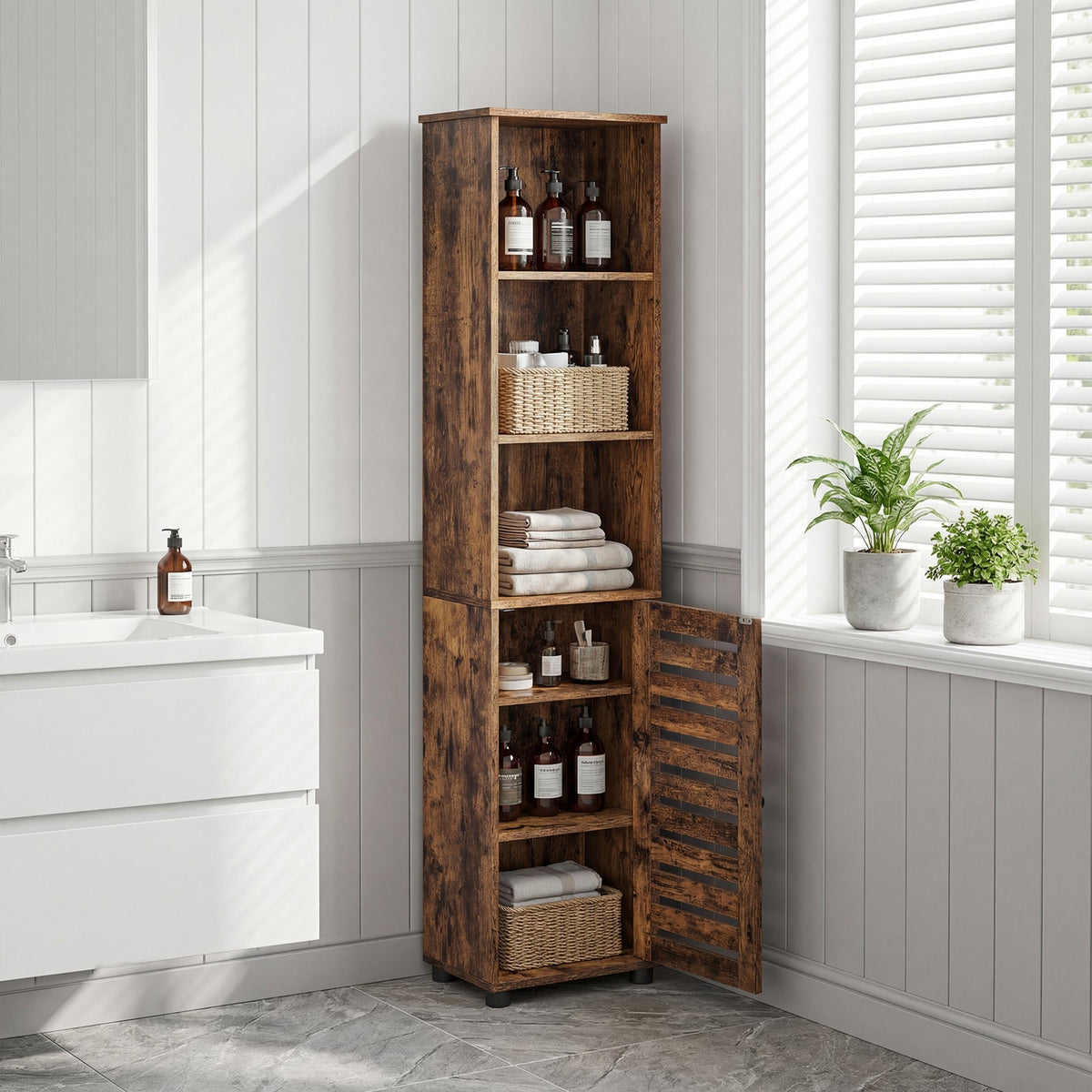 Freestanding Tall Bathroom Storage Cabinet, Bathroom Floor Cabinet, with Open Shelves, Adjustable Shelves - image 3