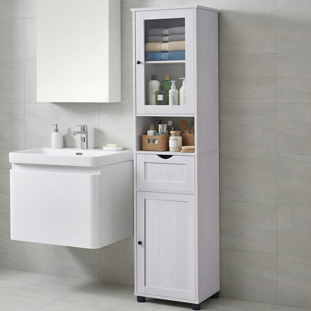 Tall Bathroom Cabinet, Slim Bathroom Storage Cupboard - image 4