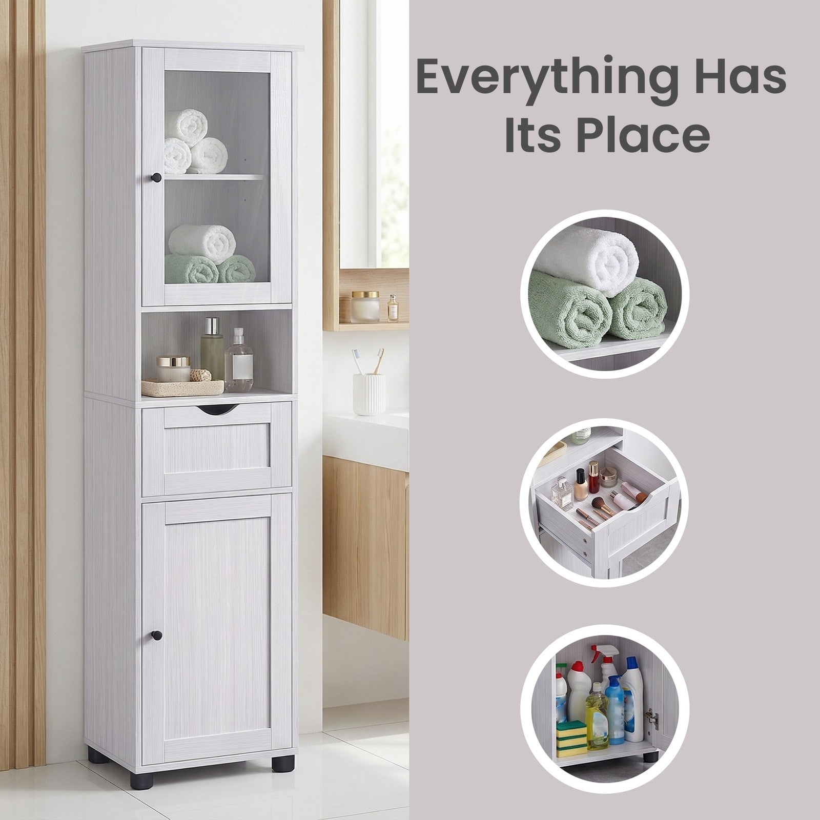 Tall Bathroom Cabinet, Slim Bathroom Storage Cupboard - image 6