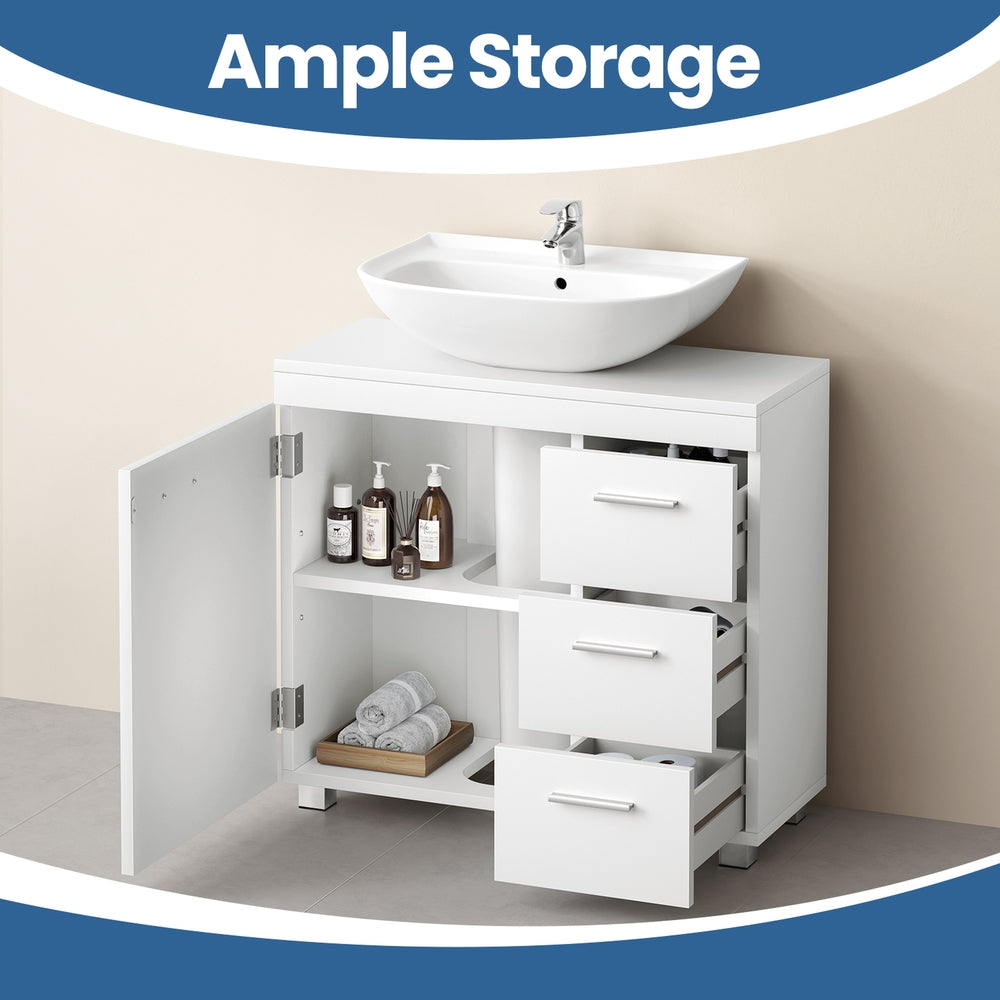 Pedestal Under Sink Bathroom Storage Cabinet, Bathroom vanity unit with 3 Drawers, 30 x 70 x 64 cm, White - image 4