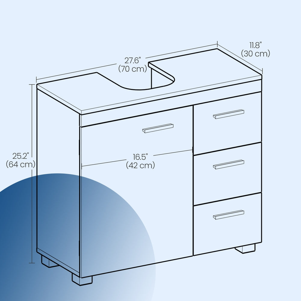 Pedestal Under Sink Bathroom Storage Cabinet, Bathroom vanity unit with 3 Drawers, 30 x 70 x 64 cm, White - image 6