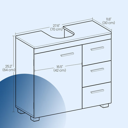 Pedestal Under Sink Bathroom Storage Cabinet, Bathroom vanity unit with 3 Drawers, 30 x 70 x 64 cm, White - image 6