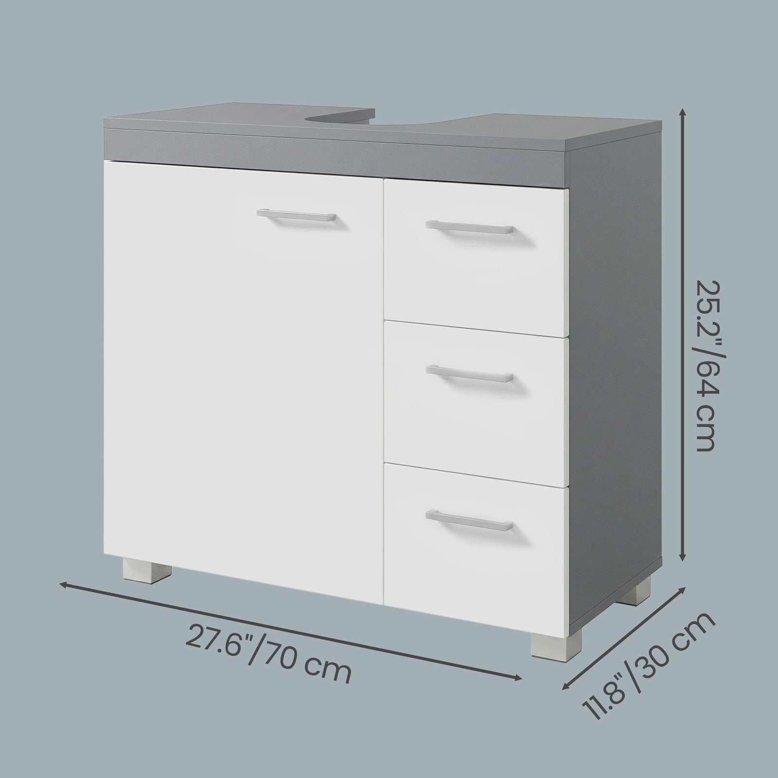 Pedestal Under Sink Bathroom Storage Cabinet, Bathroom vanity unit with 3 Drawers, 30 x 70 x 64 cm, White - image 9