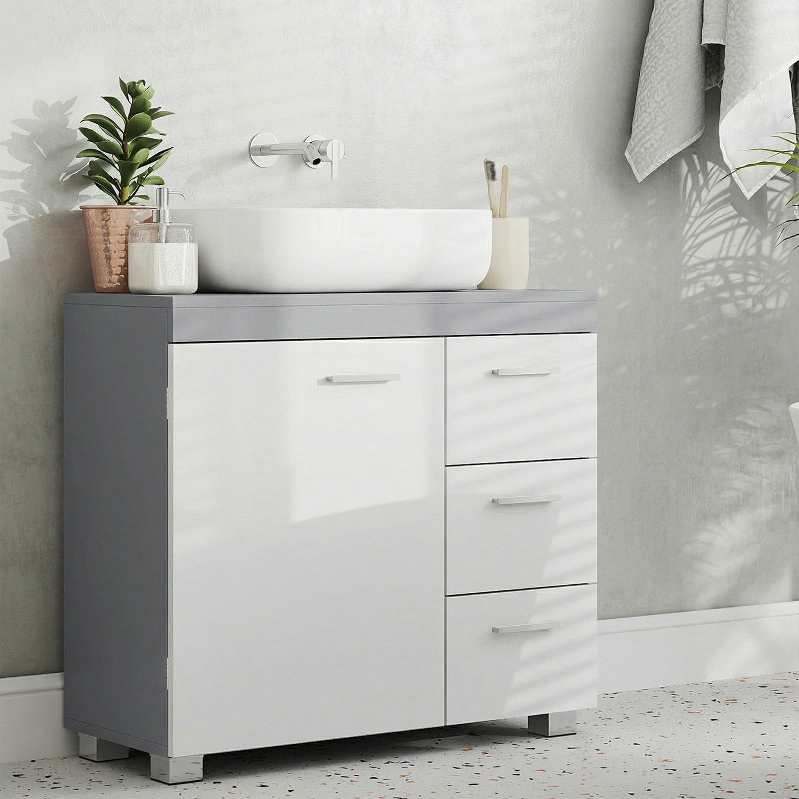Pedestal Under Sink Bathroom Storage Cabinet, Bathroom vanity unit with 3 Drawers, 30 x 70 x 64 cm, White - image 10
