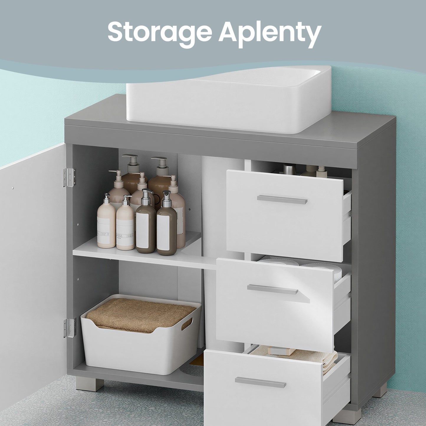 Pedestal Under Sink Bathroom Storage Cabinet, Bathroom vanity unit with 3 Drawers, 30 x 70 x 64 cm, White - image 12