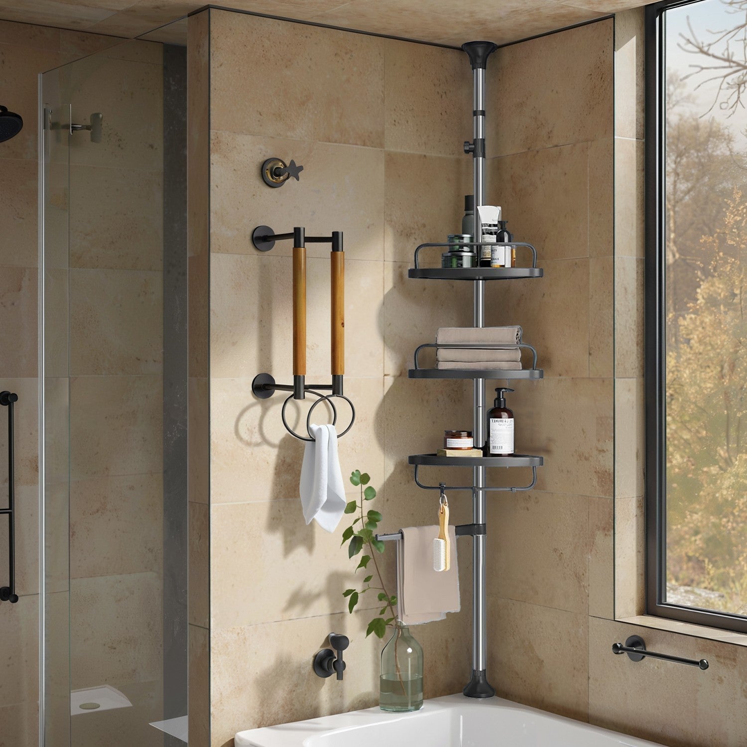 Shower Caddy, Telescopic Corner Shower Shelf for Bathroom, Stainless Steel - image 2