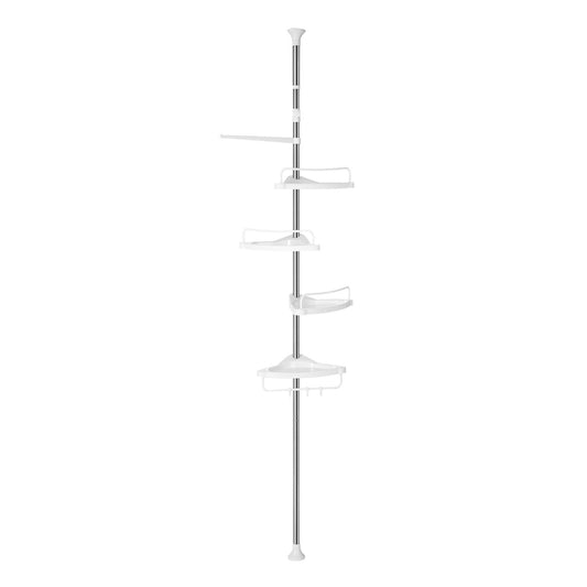 Shower Caddy, Telescopic Corner Shower Shelf for Bathroom, Stainless Steel, 4 Shelves, 3 Hooks, 1 Towel Bar - image 1