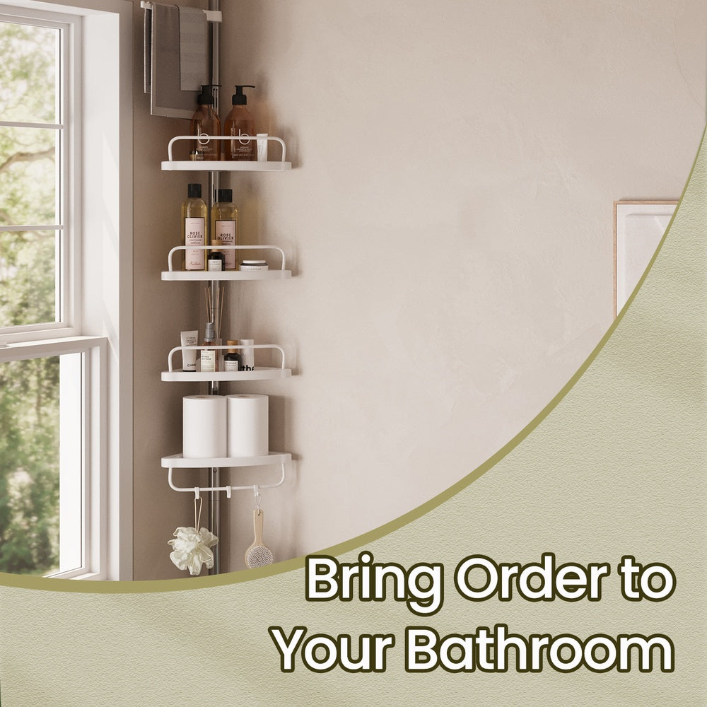 Shower Caddy, Telescopic Corner Shower Shelf for Bathroom, Stainless Steel, 4 Shelves, 3 Hooks, 1 Towel Bar - image 3
