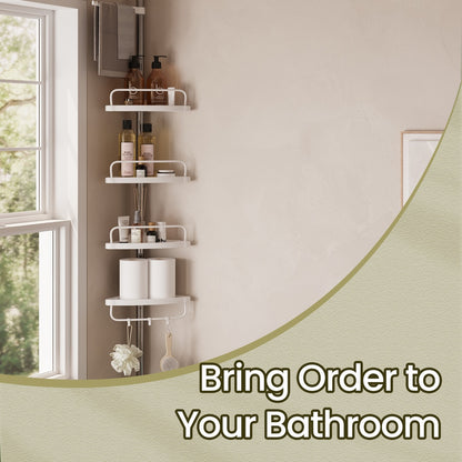 Shower Caddy, Telescopic Corner Shower Shelf for Bathroom, Stainless Steel, 4 Shelves, 3 Hooks, 1 Towel Bar - image 3