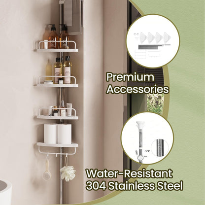 Shower Caddy, Telescopic Corner Shower Shelf for Bathroom, Stainless Steel, 4 Shelves, 3 Hooks, 1 Towel Bar - image 4