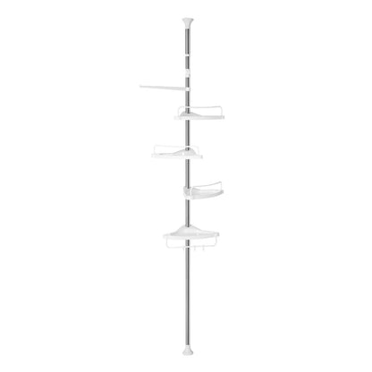 Shower Caddy, Telescopic Corner Shower Shelf for Bathroom, Stainless Steel, 4 Shelves, 3 Hooks, 1 Towel Bar - image 1