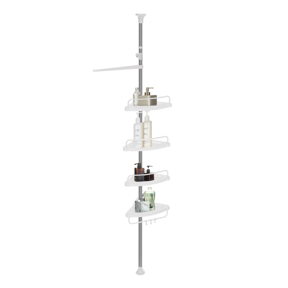 Shower Caddy, Telescopic Corner Shower Shelf for Bathroom, Stainless Steel, 4 Shelves, 3 Hooks, 1 Towel Bar - image 5