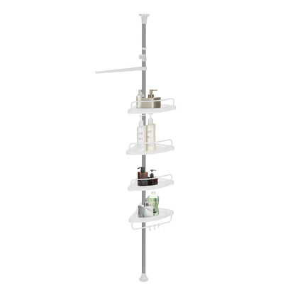 Shower Caddy, Telescopic Corner Shower Shelf for Bathroom, Stainless Steel, 4 Shelves, 3 Hooks, 1 Towel Bar - image 5