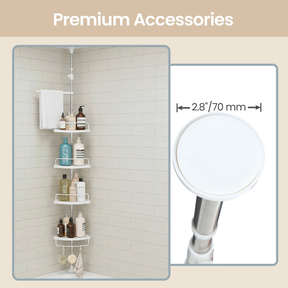 Shower Caddy, Telescopic Corner Shower Shelf for Bathroom, Stainless Steel, 4 Shelves, 3 Hooks, 1 Towel Bar - image 10