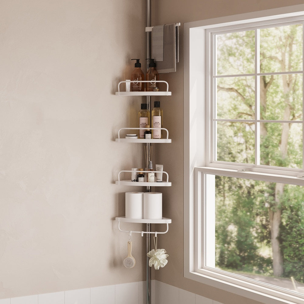 Shower Caddy, Telescopic Corner Shower Shelf for Bathroom, Stainless Steel, 4 Shelves, 3 Hooks, 1 Towel Bar - image 12