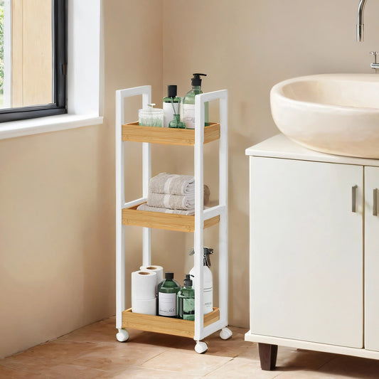 Space-Saving Bathroom Trolley, Slim Bathroom Shelf, 3-Tier Storage Trolley on Wheels - image 1