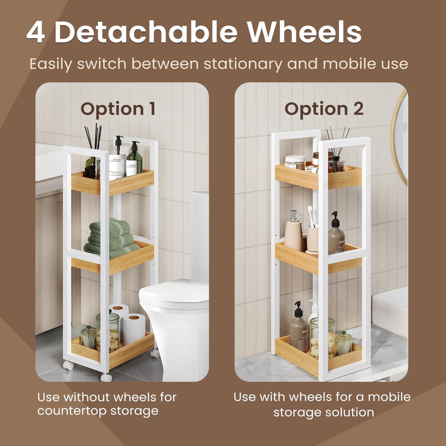 Space-Saving Bathroom Trolley, Slim Bathroom Shelf, 3-Tier Storage Trolley on Wheels - image 5