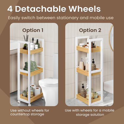 Space-Saving Bathroom Trolley, Slim Bathroom Shelf, 3-Tier Storage Trolley on Wheels - image 5