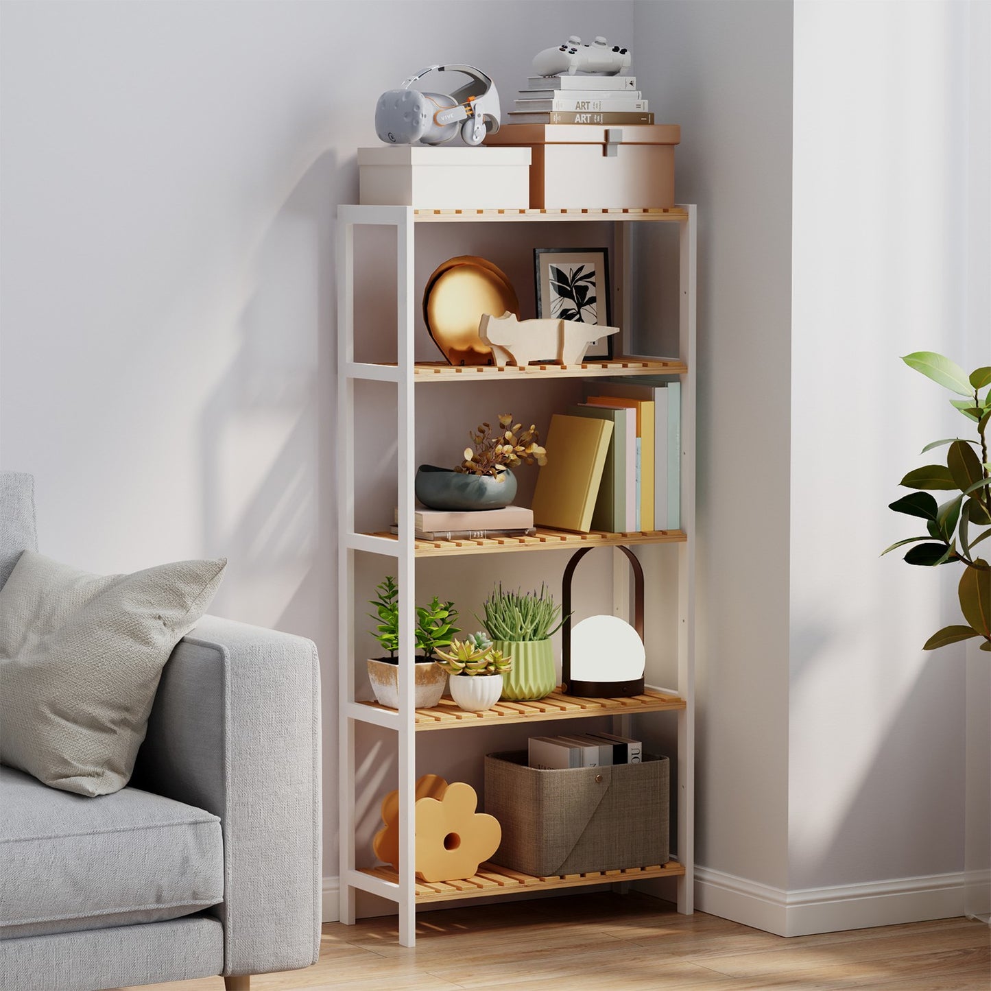 5-Tier Bamboo Storage Shelf, Shelving Unit, Multifunctional - image 2