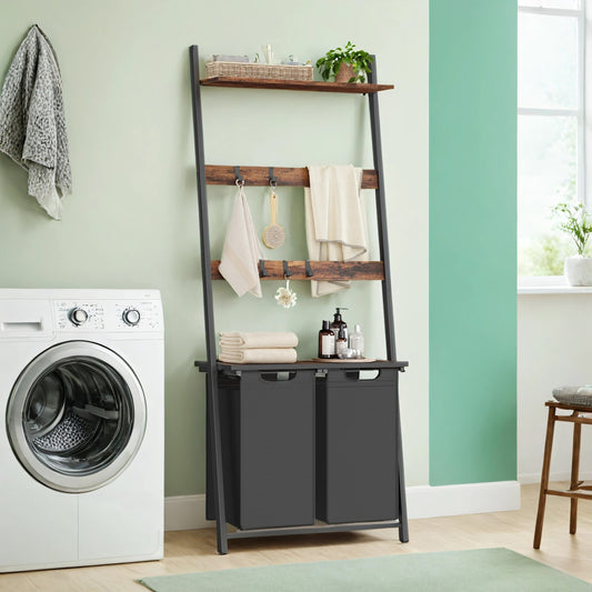 2-Compartment Laundry Basket, Pull-Out Bags, Blanket Ladder - image 1