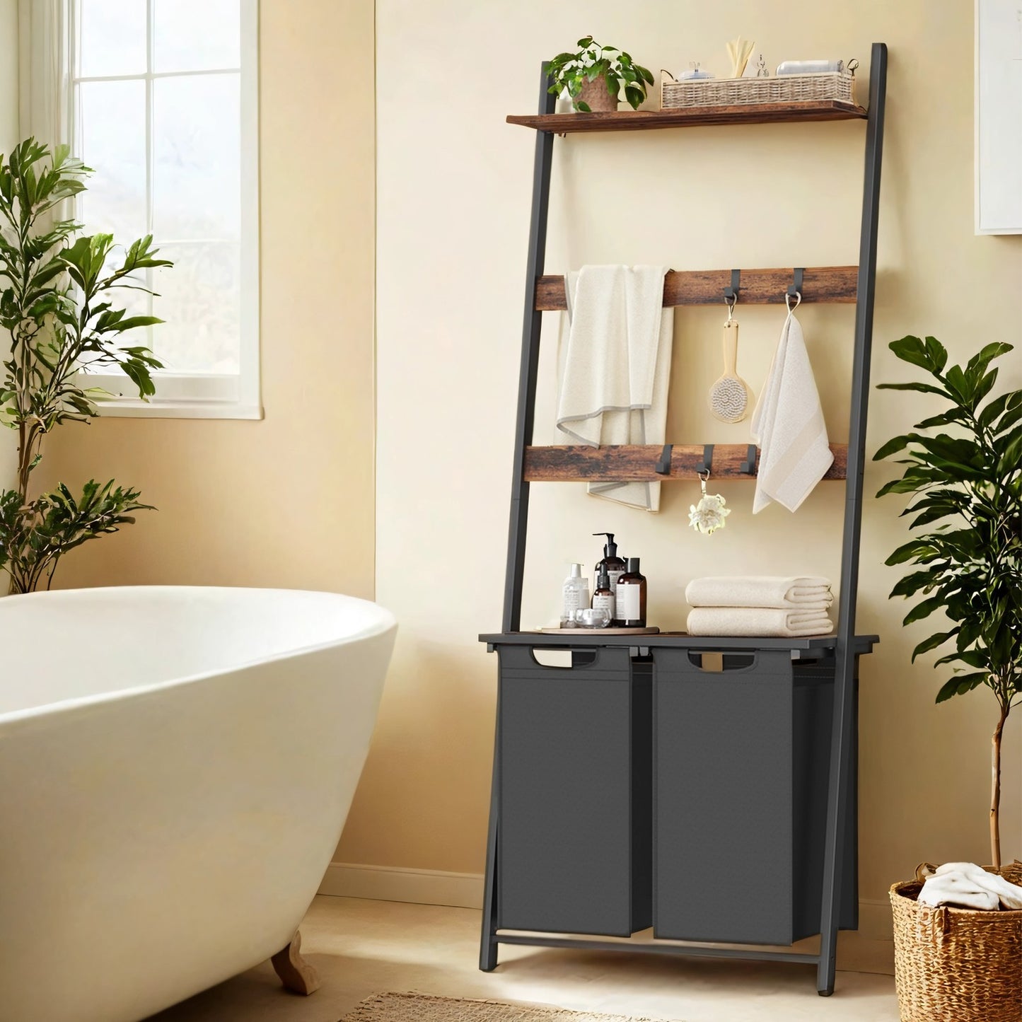 2-Compartment Laundry Basket, Pull-Out Bags, Blanket Ladder - image 2