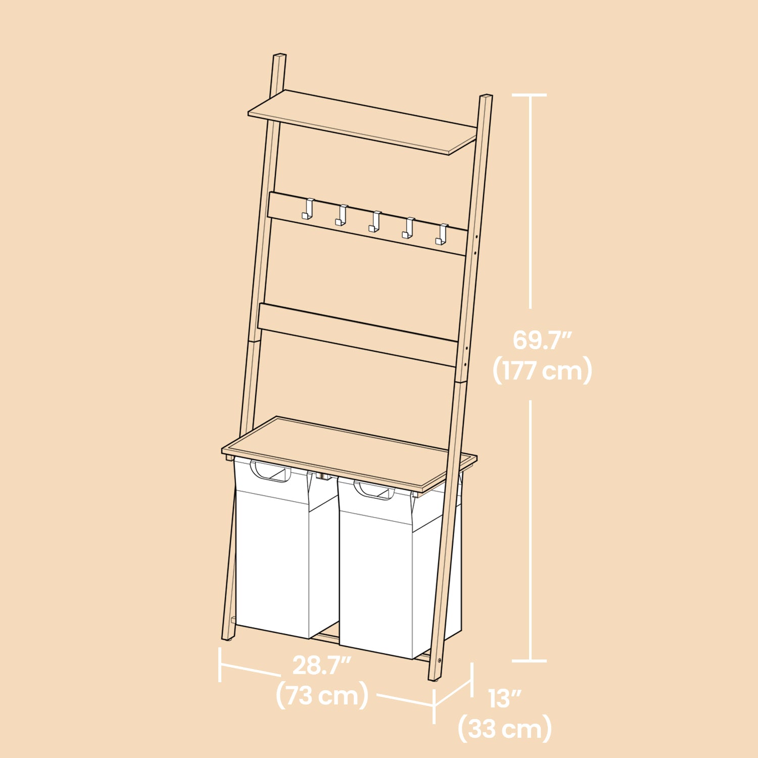 2-Compartment Laundry Basket, Pull-Out Bags, Blanket Ladder - image 5