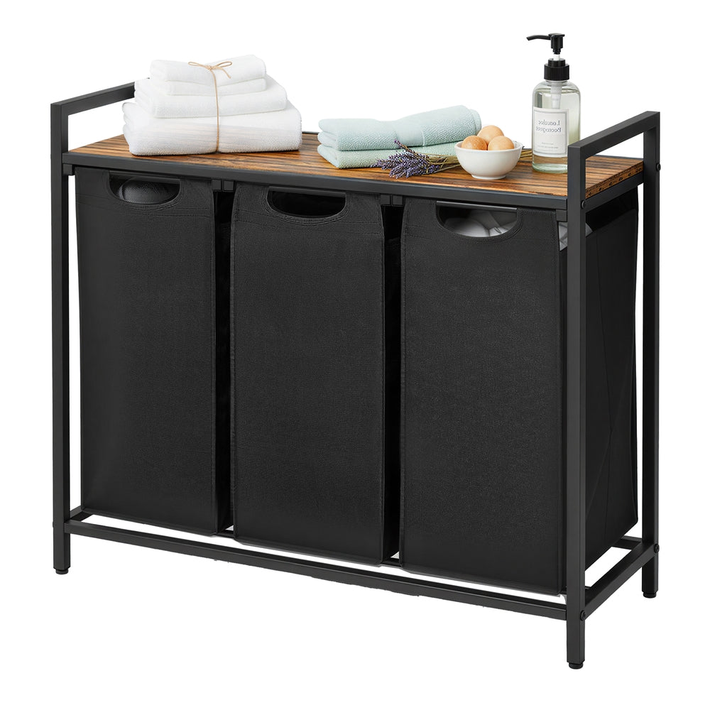 3-Section Laundry Hamper with Removable Bags, Laundry Basket with Shelf for Bedroom, 3 x 38 L, Black and Grey - image 37