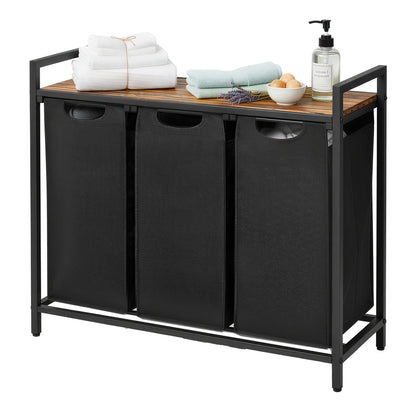 3-Section Laundry Hamper with Removable Bags, Laundry Basket with Shelf for Bedroom, 3 x 38 L, Black and Grey - image 37