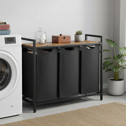 3-Section Laundry Hamper with Removable Bags, Laundry Basket with Shelf for Bedroom, 3 x 38 L, Black and Grey - image 38