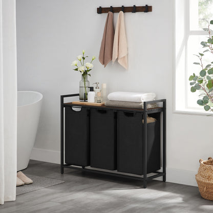 3-Section Laundry Hamper with Removable Bags, Laundry Basket with Shelf for Bedroom, 3 x 38 L, Black and Grey - image 39