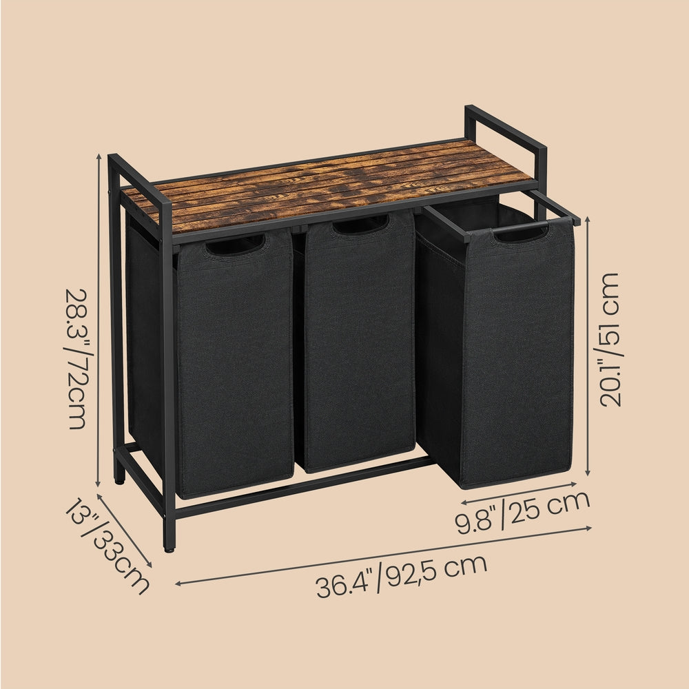3-Section Laundry Hamper with Removable Bags, Laundry Basket with Shelf for Bedroom, 3 x 38 L, Black and Grey - image 43