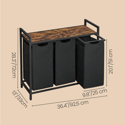 3-Section Laundry Hamper with Removable Bags, Laundry Basket with Shelf for Bedroom, 3 x 38 L, Black and Grey - image 43