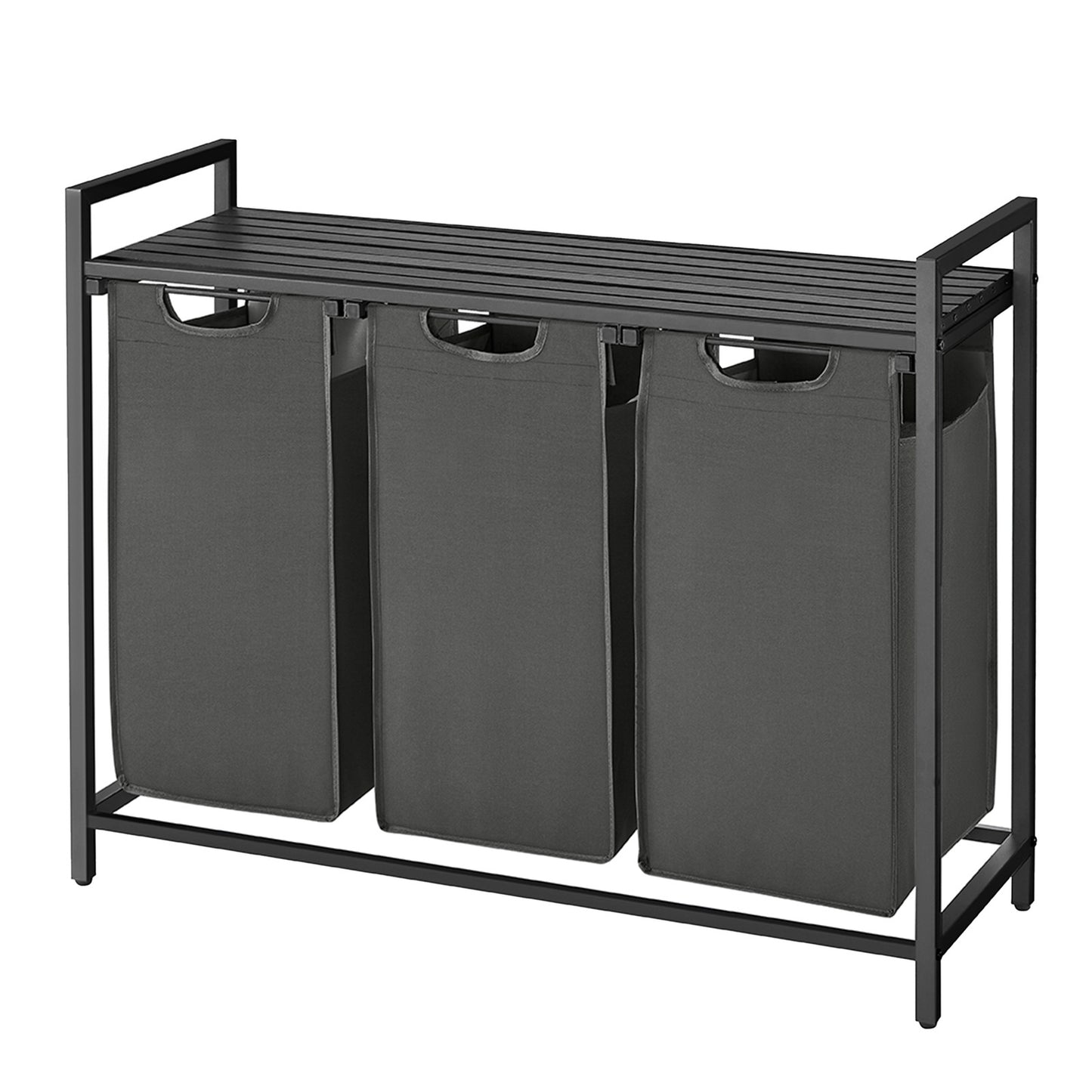 3-Section Laundry Hamper with Removable Bags, Laundry Basket with Shelf for Bedroom, 3 x 38 L, Black and Grey - image 2
