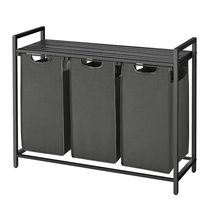 3-Section Laundry Hamper with Removable Bags, Laundry Basket with Shelf for Bedroom, 3 x 38 L, Black and Grey - image 2