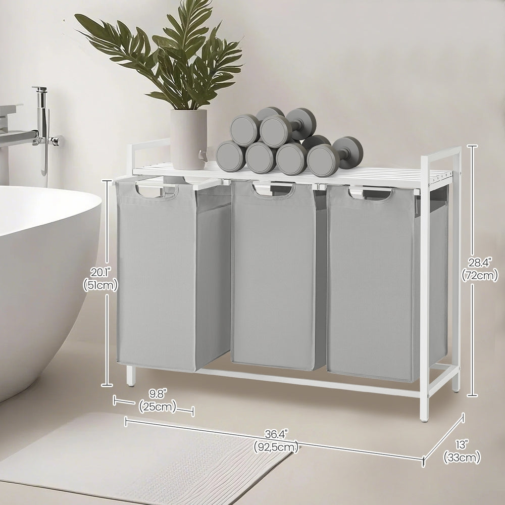 3-Section Laundry Hamper with Removable Bags, Laundry Basket with Shelf for Bedroom, 3 x 38 L, Black and Grey - image 21