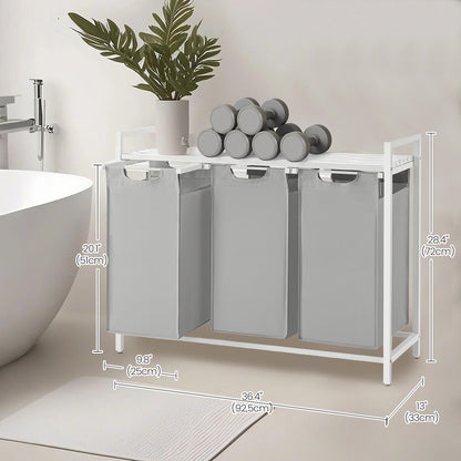 3-Section Laundry Hamper with Removable Bags, Laundry Basket with Shelf for Bedroom, 3 x 38 L, Black and Grey - image 21