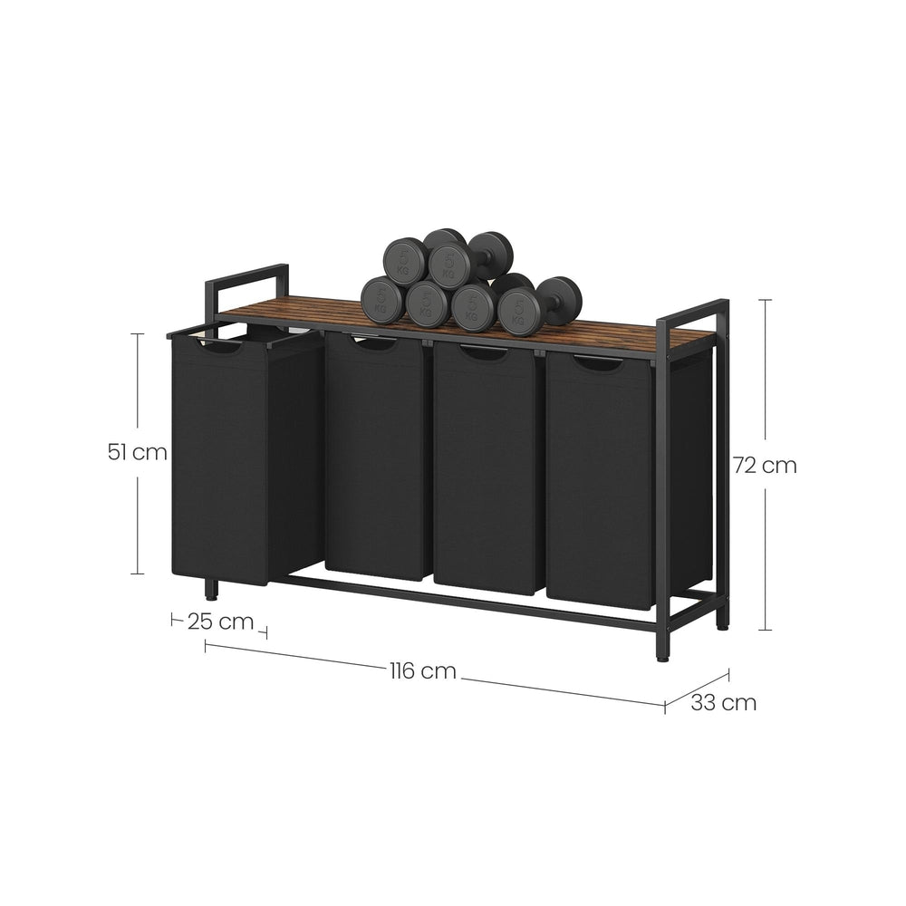 3-Section Laundry Hamper with Removable Bags, Laundry Basket with Shelf for Bedroom, 3 x 38 L, Black and Grey - image 10