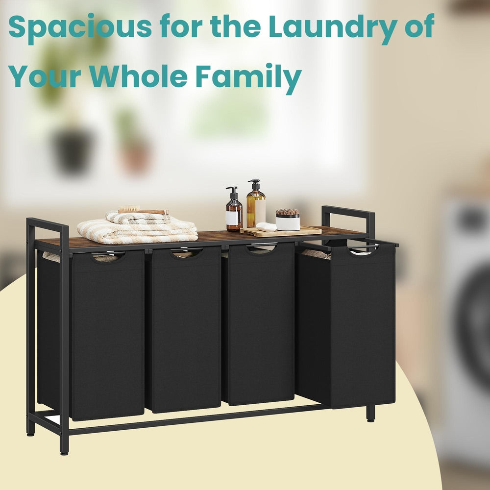 3-Section Laundry Hamper with Removable Bags, Laundry Basket with Shelf for Bedroom, 3 x 38 L, Black and Grey - image 15