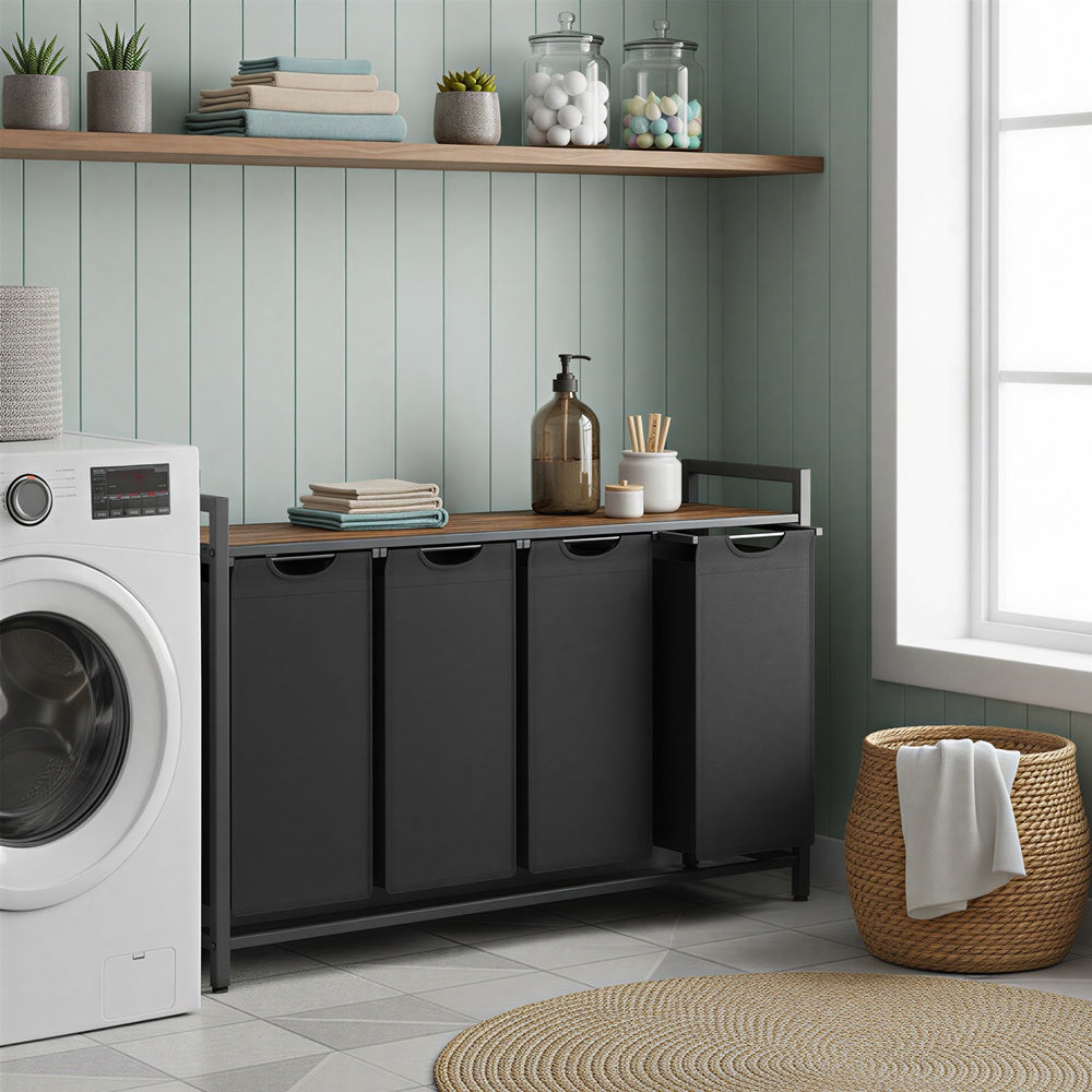 3-Section Laundry Hamper with Removable Bags, Laundry Basket with Shelf for Bedroom, 3 x 38 L, Black and Grey - image 19